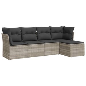 vidaXL Salon de jardin 5 Pièces avec coussins gris clair résine tressée