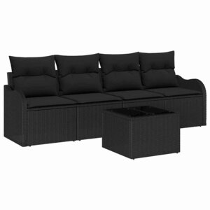 vidaXL Ensemble de canapé de jardin avec coussin 5 Pièces Noir