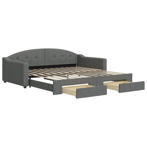 vidaXL Lit de jour avec gigogne et tiroirs gris foncé 100x200 cm tissu