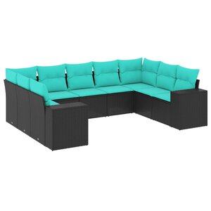 vidaXL Salon de jardin 9 Pièces avec coussins noir résine tressée