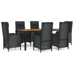 vidaXL Ensemble à dîner de jardin et coussins 7Pièces Noir Résine tressée