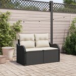 Canapé de jardin 2 places vidaXL avec rangement et coussins en poly rattan noir
