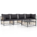 vidaXL Salon de jardin 5 Pièces avec coussins anthracite résine tressée