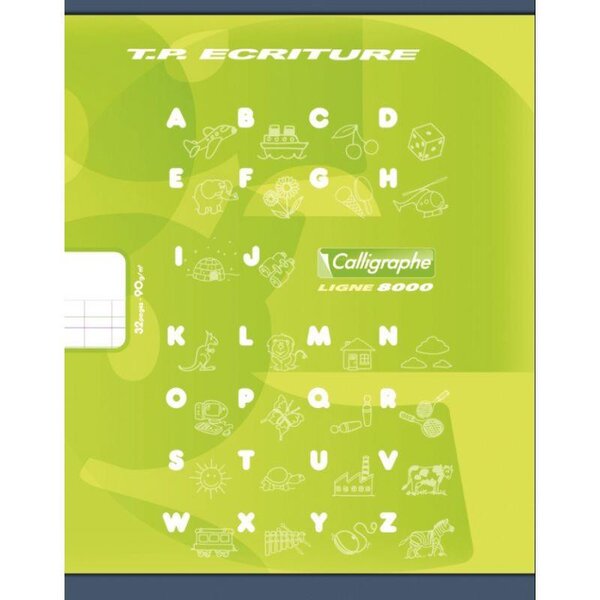 Cahier piqûre 32 pages  1 page double ligne 4 mm et 1 page unie 90 g  format 17 x 22 cm CALLIGRAPHE