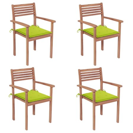 vidaXL Chaises de jardin 4 Pièces avec coussins vert vif Bois de teck