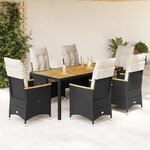 vidaXL Ensemble à manger de jardin coussins 7Pièces Noir Résine tressée