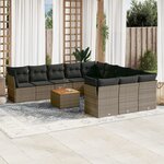 vidaXL Salon de jardin avec coussins 12 Pièces gris résine tressée