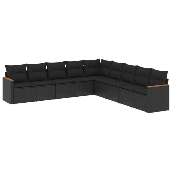 vidaXL Salon de jardin 9 Pièces avec coussins noir résine tressée
