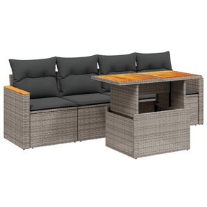 vidaXL Salon de jardin 5 Pièces avec coussins gris résine tressée