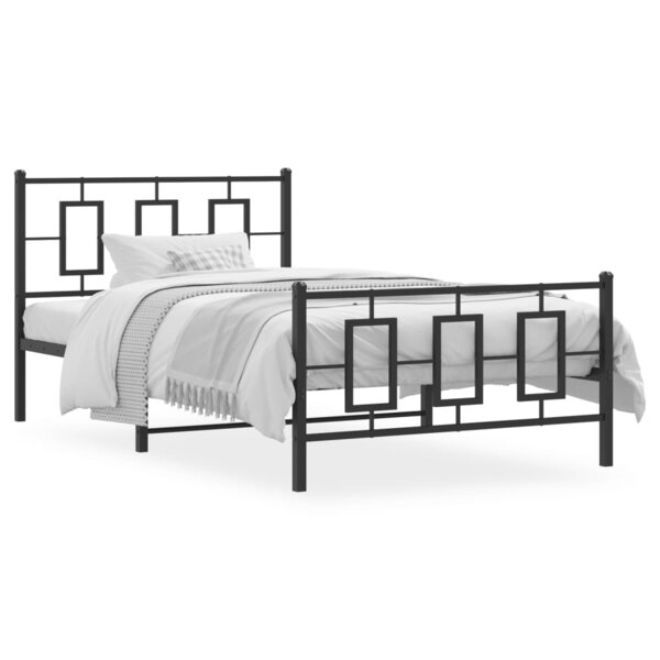 vidaXL Cadre de lit métal avec tête de lit/pied de lit noir 107x203 cm