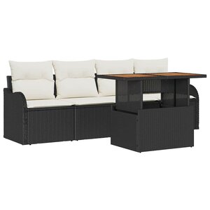 vidaXL Ensemble de canapé de jardin 5 Pièces Noir et Crème polyrotin