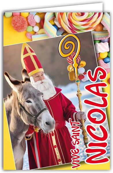 Carte Vive Saint Nicolas Bonne fête avec Enveloppe