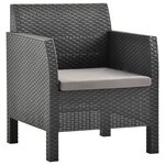 vidaXL Salon de jardin 3 Pièces avec coussins PP Rotin Anthracite