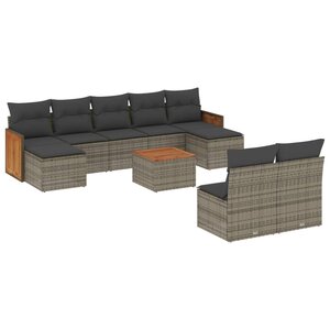 vidaXL Salon de jardin avec coussins 10 Pièces gris résine tressée