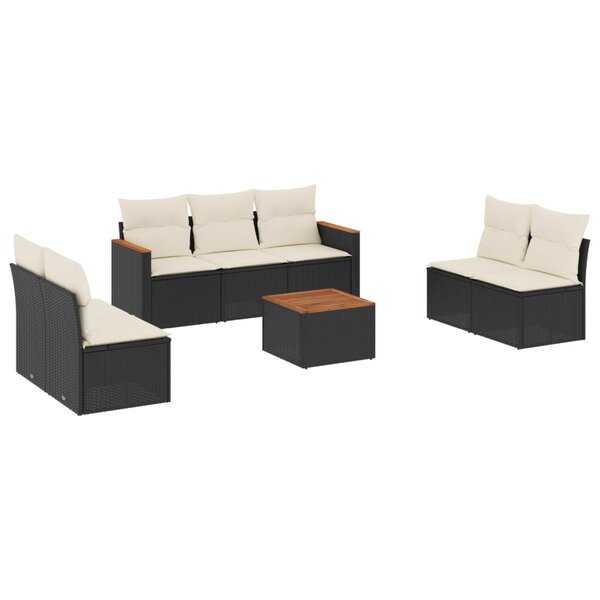 vidaXL Salon de jardin 8 Pièces avec coussins noir résine tressée
