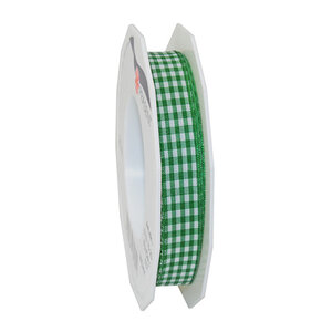 Ruban textile carreau de vichy 20-m-rouleau 15 mm vert/blanc