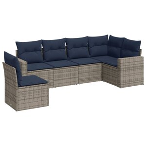 vidaXL Salon de jardin 6 Pièces avec coussins gris résine tressée