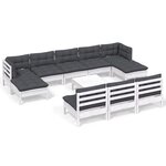 vidaXL Salon de jardin 11 Pièces avec coussins blanc bois de pin