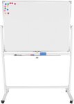 Tableau magnétique blanc à roulettes double face effaçable cadre en aluminium 110x75 cm incluant aimants marqueurs rigole panneau magnétique aimanté 01_0000303