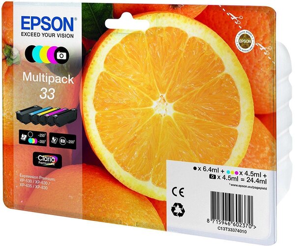 Pack 5 cartouches d'encre epson orange t3337 (noir + couleurs + noir photo)