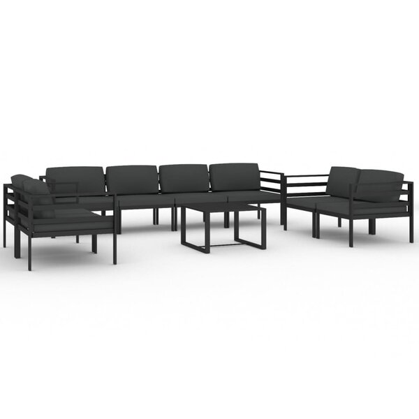 vidaXL Salon de jardin 9 Pièces avec coussins Aluminium Anthracite