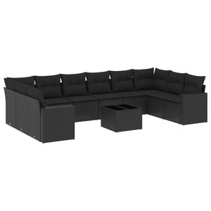 vidaXL Salon de jardin 11 Pièces avec coussins noir résine tressée