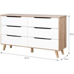 Commode 6 tiroirs - En panneaux de particules - chêne et blanc - 154 x 42 x 86 cm