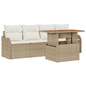 vidaXL Ensemble de Canapé de Jardin 5 Pièces avec Coussins Beige Rattan Poly Acacia