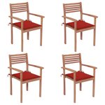 vidaXL Chaises de jardin lot de 4 et coussins rouge bois teck solide