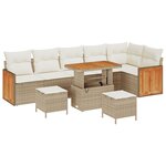 Ensemble de canapé de jardin 9 pièces avec coussins beige poly rattan acacia