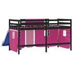 vidaXL Lit mezzanine enfants et rideaux rose 80x200cm bois pin massif