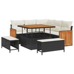 Ensemble de canapé de jardin de 8 pièces avec coussins Noir Poly Rattan Acacia
