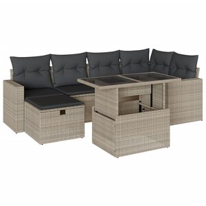 vidaXL Salon de jardin avec coussins 7 Pièces gris clair résine tressée