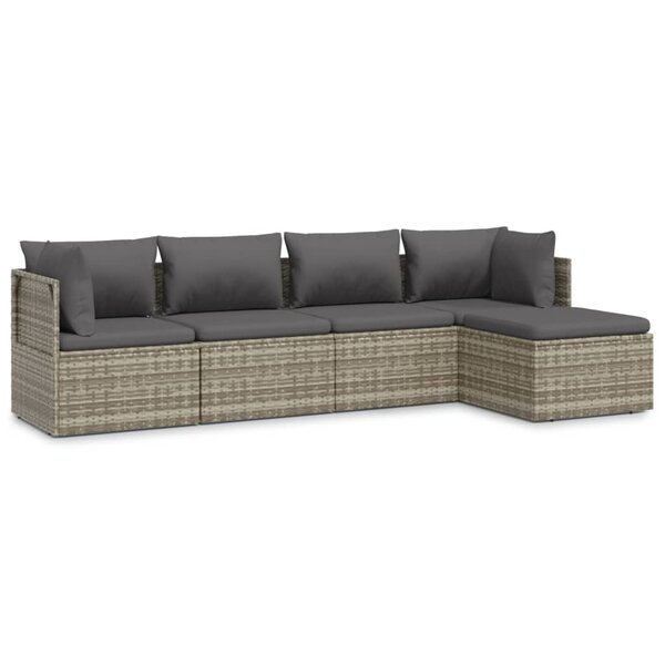 vidaXL Salon de jardin 5 Pièces avec coussins Gris Résine tressée