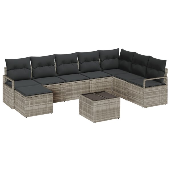 Ensemble de Canapé de Jardin vidaXL 8 Pièces avec Coussins Gris Polyrotin