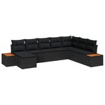 vidaXL Set de canapé de jardin 8 pièces avec coussins noir poly rotin acacia