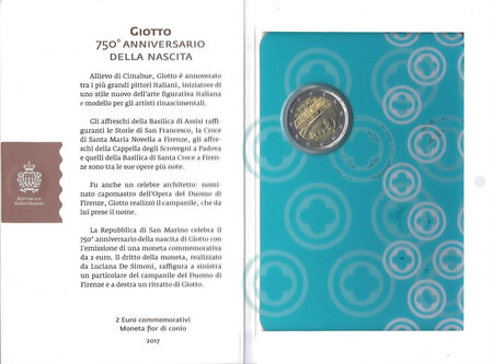 Monnaie 2 euros saint marin 2017 - giotto en coffret bu