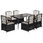 vidaXL Ensemble à manger de jardin coussins 7Pièces Noir Résine tressée