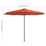 vidaXL Parasol d'extérieur avec mât en bois 350 cm Terre cuite