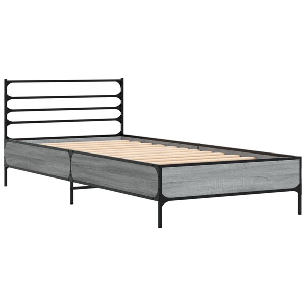 vidaXL Cadre de lit sonoma gris 90x190 cm bois d'ingénierie et métal
