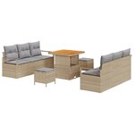 Ensemble de Canapé de Jardin 9 Pièces avec Coussins Beiges en Poly Rattan Acacia