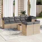 vidaXL Salon de jardin avec coussins 9 Pièces beige résine tressée