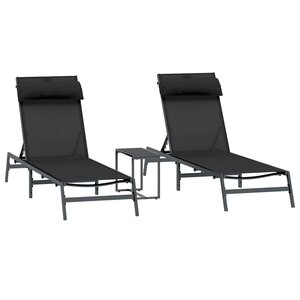 vidaXL Transats avec table 3 Pièces Noir et anthracite 197 x 54 x 86 cm