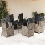 vidaXL Ensemble à manger de jardin et coussins 7 Pièces gris rotin