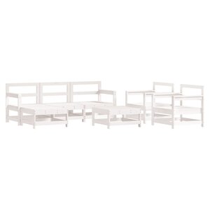 vidaXL Salon de jardin 7 Pièces Blanc Bois de pin massif