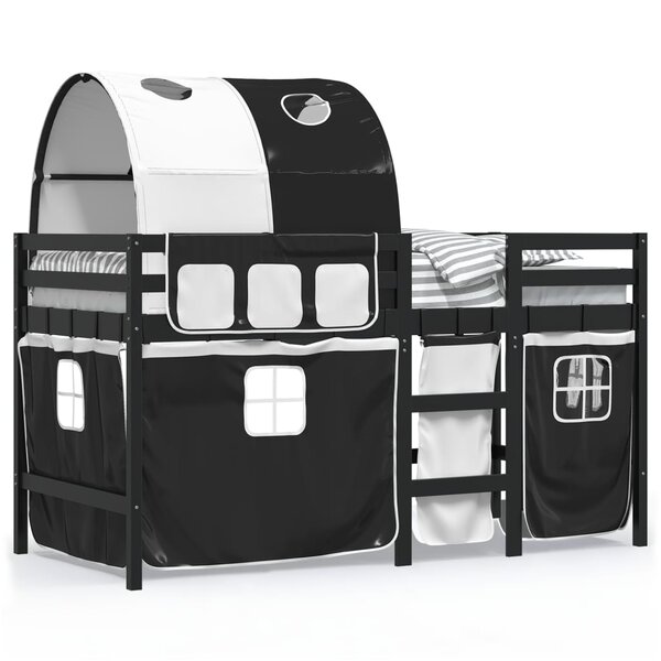 vidaXL Lit mezzanine enfants et tunnel blanc/noir 90x200 cm pin massif