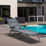 Bain de soleil pliable transat inclinable 6 positions grand confort avec matelas + accoudoirs acier polyester gris