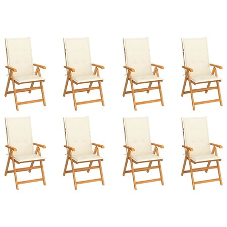 vidaXL Chaises inclinables de jardin et coussins lot de 8 Teck solide