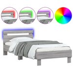vidaXL Cadre de lit tête de lit et lumières LED sonoma gris 90x200 cm