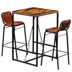 vidaXL Ensemble de bar 3 Pièces Bois massif recyclé et cuir de chèvre